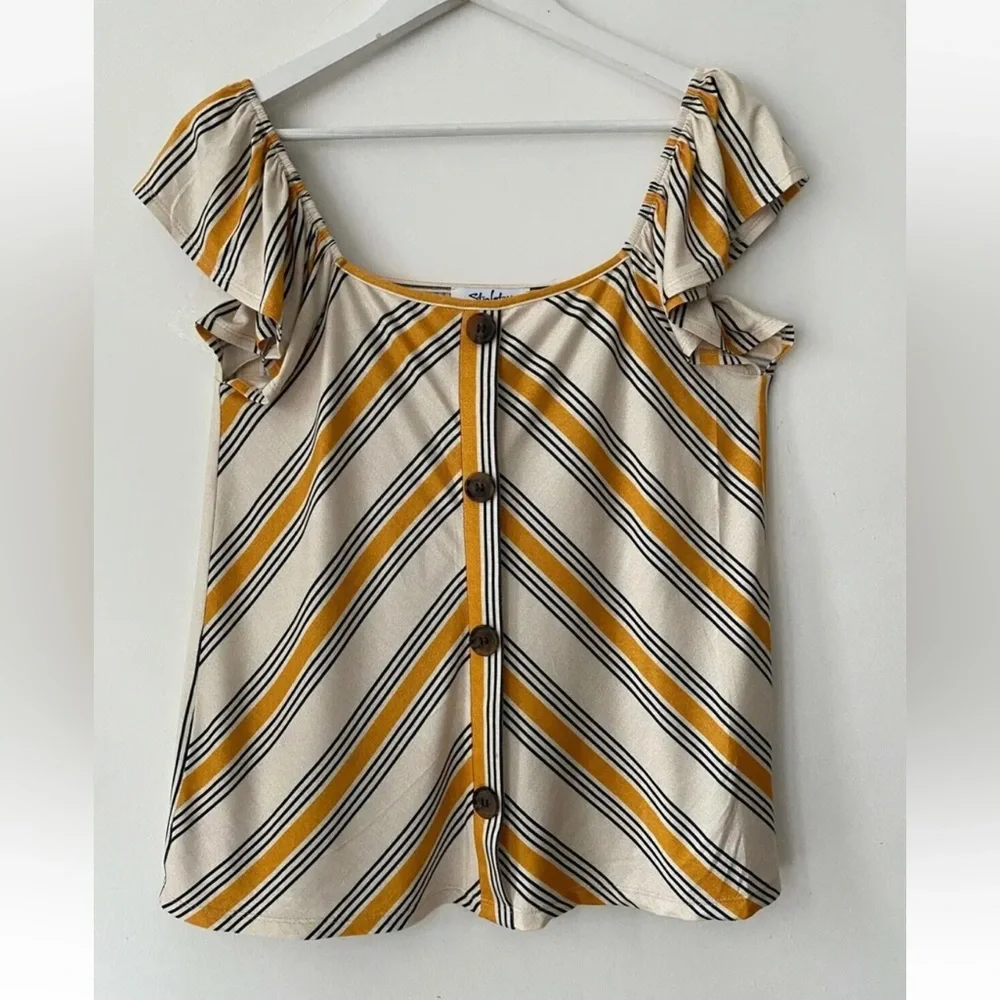Off the Shoulder Striped Top Size 12 Button Detail - Picture 1 of 3